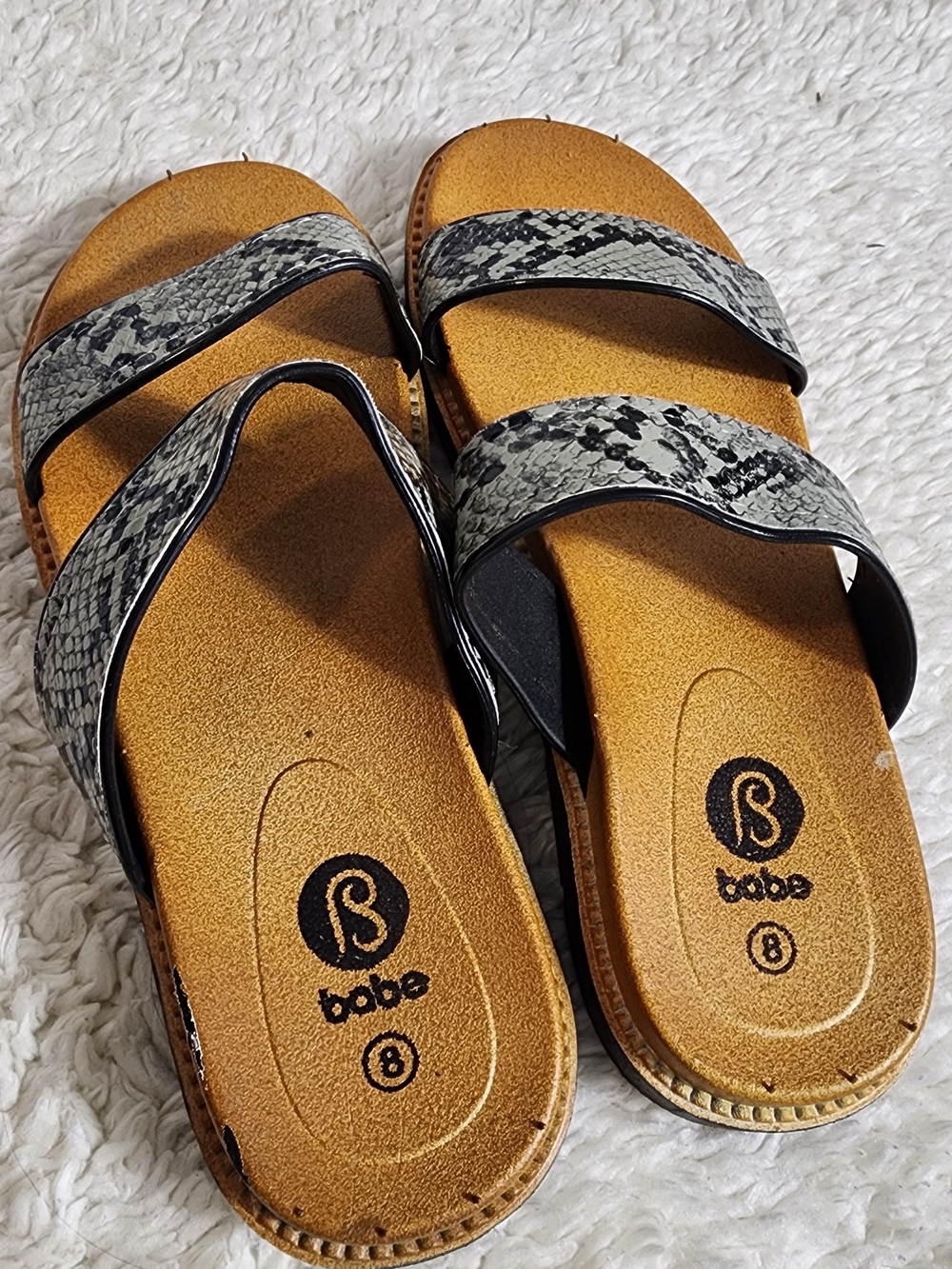 Babe Snakeskin Double Band Slide Sandals Women 8 Grey Black Tan AnimalPrint NWOT
